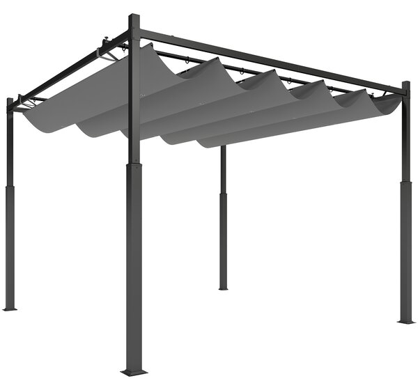 Outsunny 3 x 3(m) Garden Pergola with Retractable Roof and Magnetic Fixture, Outdoor Pergola Kit Sun Shade Canopy, UPF30+, 80mm Metal Column, Grey