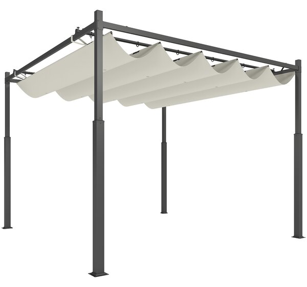 Outsunny 3 x 3(m) Garden Pergola with Retractable Roof and Magnetic Fixture, Outdoor Pergola Kit Sun Shade Canopy, UPF30+, Cream White