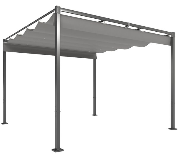 Outsunny 3 x 3(m) Garden Pergola with Retractable Roof and Magnetic Fixture, Outdoor Pergola Kit Sun Shade Canopy, UPF30+, Grey
