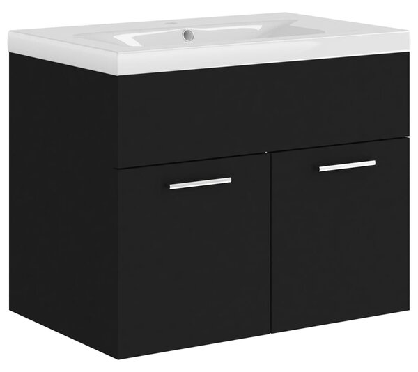 Sink Cabinet with Built-in Basin Black Engineered Wood