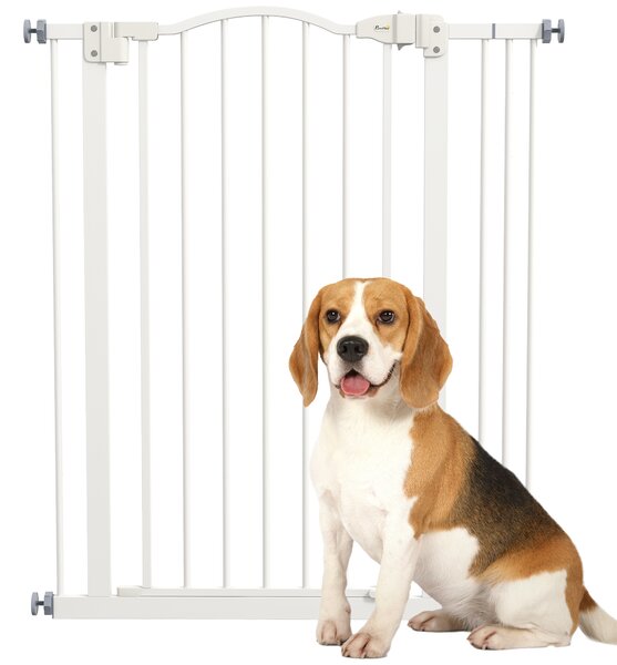 PawHut Adjustable Pet Portal: Metal Safety Gate with Folding Design, 74-87cm Width, Pristine White Aosom UK