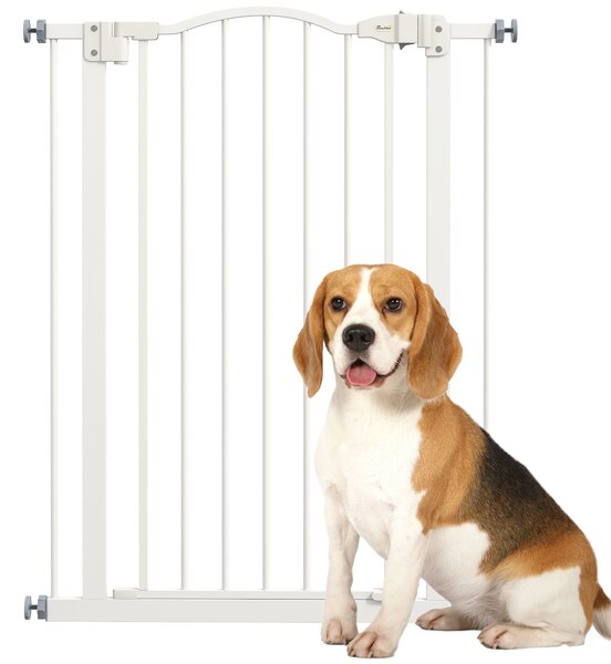 PawHut Metal Pet Safety Gate Dog Gate Folding Fence, White Aosom UK
