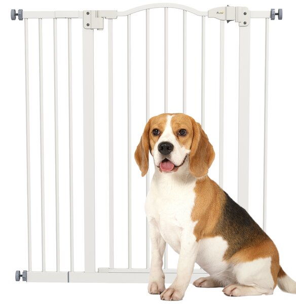 PawHut Adjustable Pet Safety Gate: No-Drill Installation, Auto-Close Feature for Doorways, Crisp White, 74-94cm Aosom UK