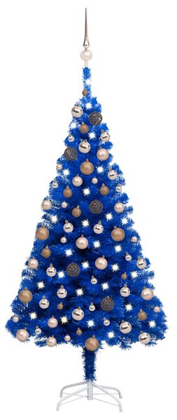 Artificial Pre-lit Christmas Tree with Ball Set Blue 180 cm PVC