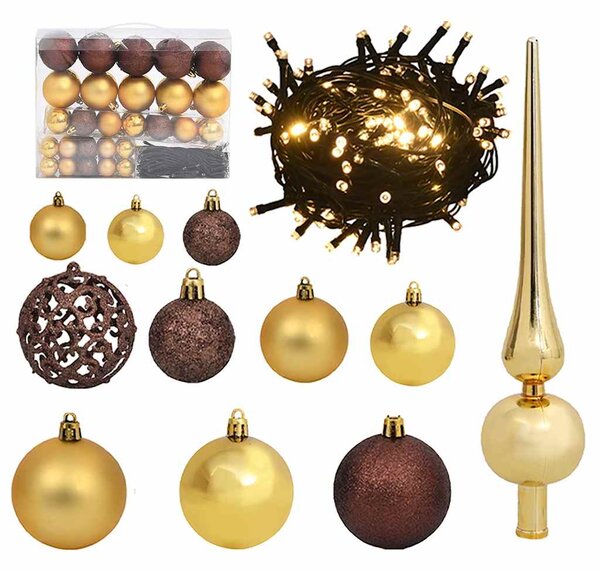 61 Piece Christmas Ball Set with Peak and 150 LEDs Gold&Bronze