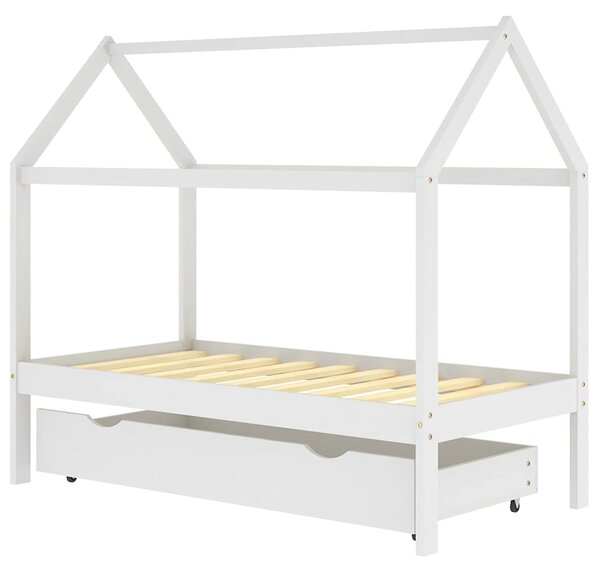 Kids Bed Frame with a Drawer White Solid Pine Wood 80x160 cm