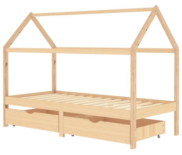 Kids Bed Frame with Drawers Solid Pine Wood 90x200 cm