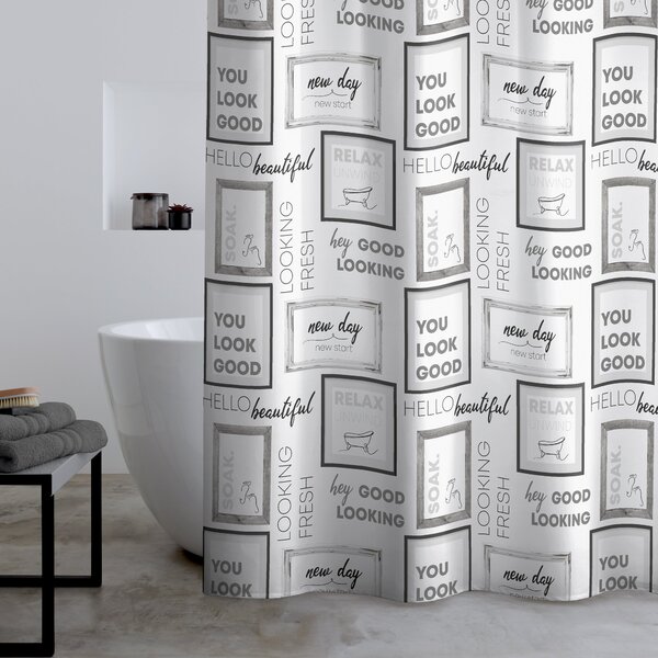 Catherine Lansfield Relax And Unwind Shower Curtain Grey Black