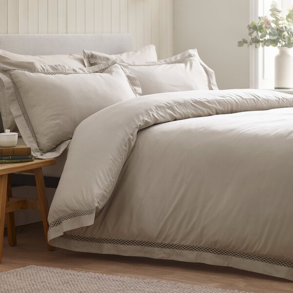 Catherine Lansfield Classic Lattice Lace Duvet Cover Bedding Set Natural