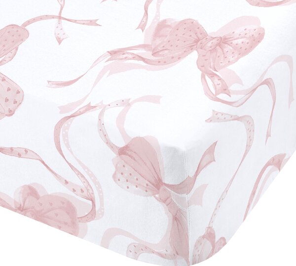 Catherine Lansfield Bow Bed Linen Fitted Sheet White Pink