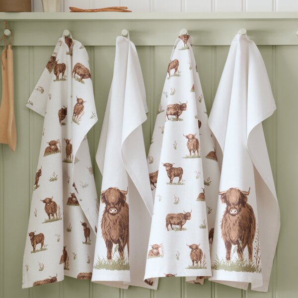 Catherine Lansfield Angus Highland Cow Tea Towel Natural