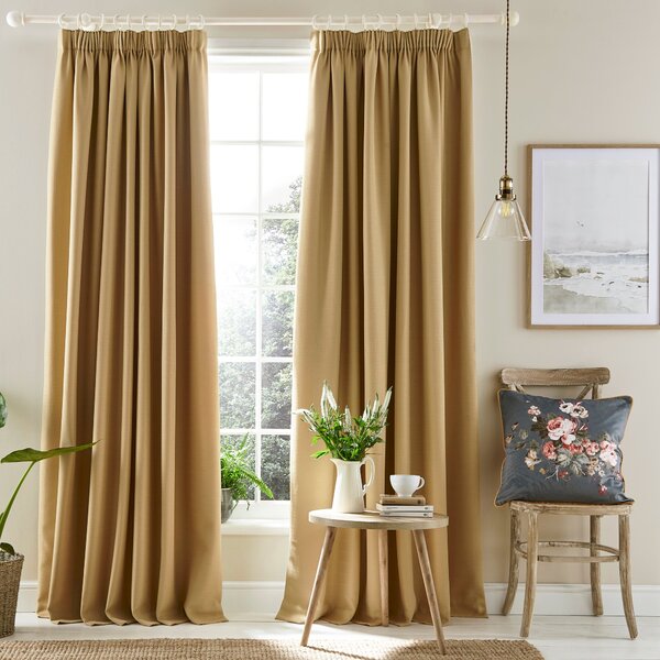 Laura Ashley Stephanie Ready Made Blackout Curtains Pale Gold