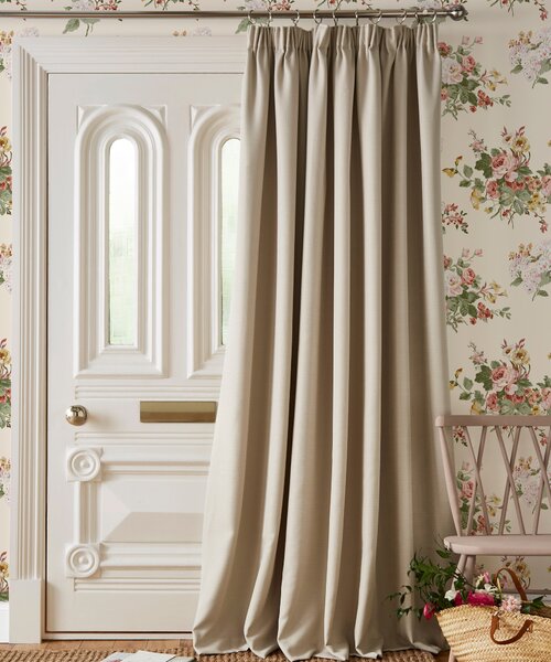 Laura Ashley Stephanie 66 x 84 Ready Made Pencil Pleat Door Curtain Natural