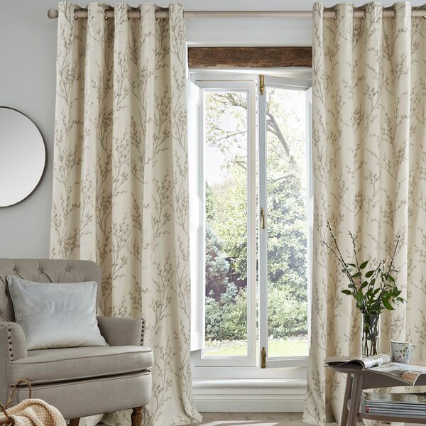 Laura Ashley Pussy Willow Ready Made Eyelet Curtains Off white-Dove grey