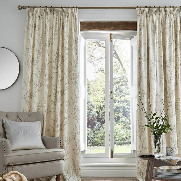 Laura Ashley Pussy Willow Ready Made Curtains Off white-Dove grey