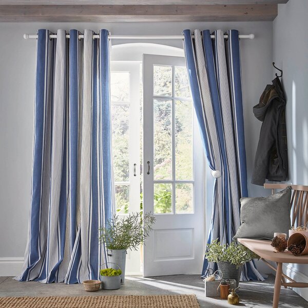 Laura Ashley Tiverton Ready Made Eyelet Curtains Denim