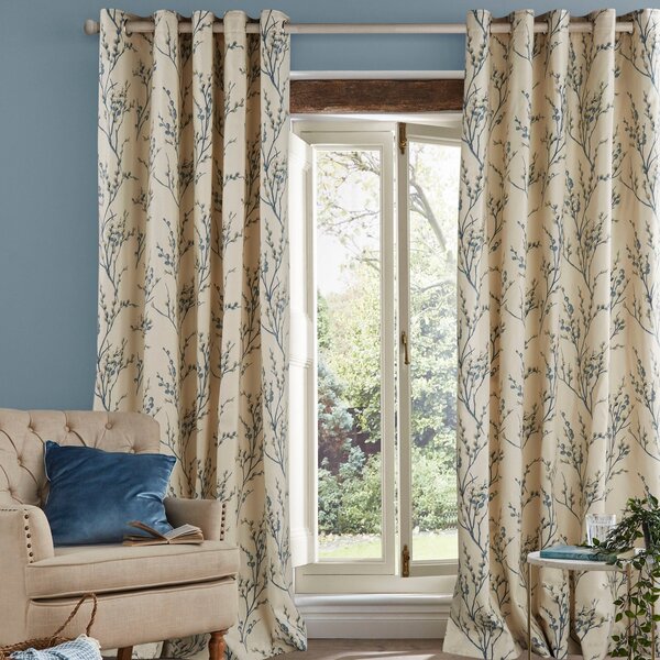 Laura Ashley Pussy Willow Ready Made Eyelet Curtains Off white-Seaspray