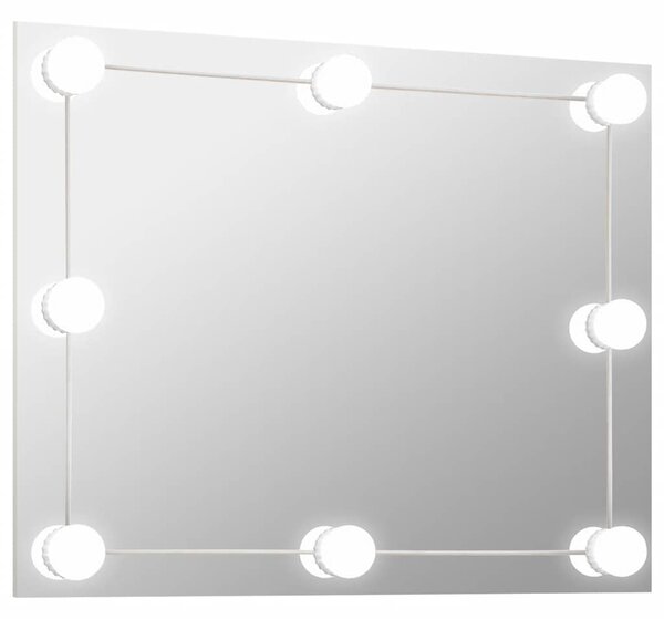 Wall Frameless Mirror with LED Lights Rectangular Glass