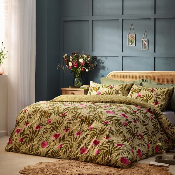 Wylder Nature House of Bloom Poppy Duvet Cover & Pillowcase Set Green