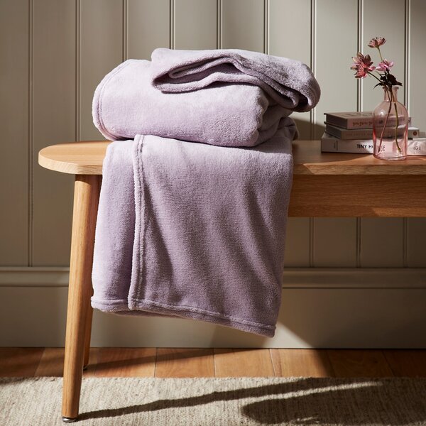 Dunelm Lilac Purple Soft Fleece Recycled Throw 200cm x 200cm Lilac