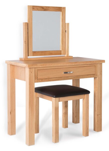 London Oak Dressing Table Set with Mirror & Stool | Light Oak