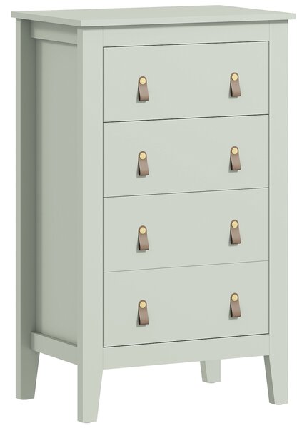 HOMCOM Bedroom Chest of Drawers, Modern 4 Drawer Dresser Cabinet with PU Leather Handles and Metal Runners for Living Room, Hallway, Entryway, Green