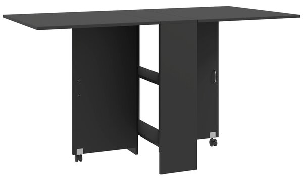 HOMCOM Folding Kitchen Table, Extendable Drop Leaf Dining Table with 2-tier Shelves, Small Dinner Table with Rolling Casters, Black Aosom UK