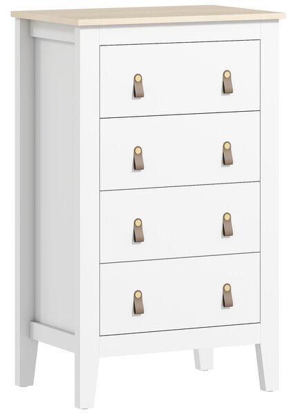 HOMCOM Bedroom Chest of Drawers, Modern 4 Drawer Dresser Cabinet with PU Leather Handles and Metal Runners for Living Room, Hallway, Entryway, White
