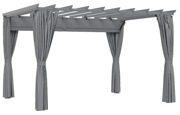 Outsunny 3.6 x 3(m) Outdoor Pergola Gazebo Retractable Canopy Garden Shelter Sun Shade Party with Curtains, Aluminum, Dark Grey